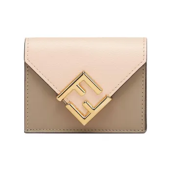 FENDI Leather Money Clip Card Holder Wallet Medium Size Women's Pink/Dove Gray