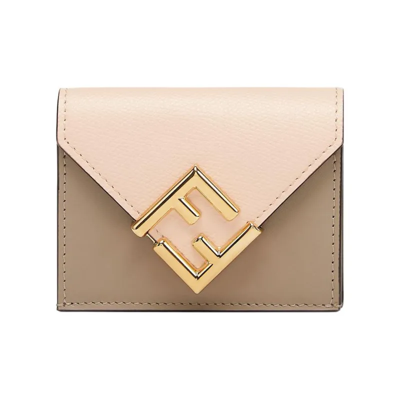 FENDI Leather Money Clip Card Holder Wallet Medium Size Women's Pink/Dove Gray-0