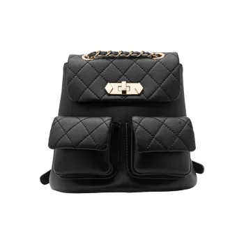 VANESSA HOGAN Cow Leather Chain Backpack Medium Size Women's Black