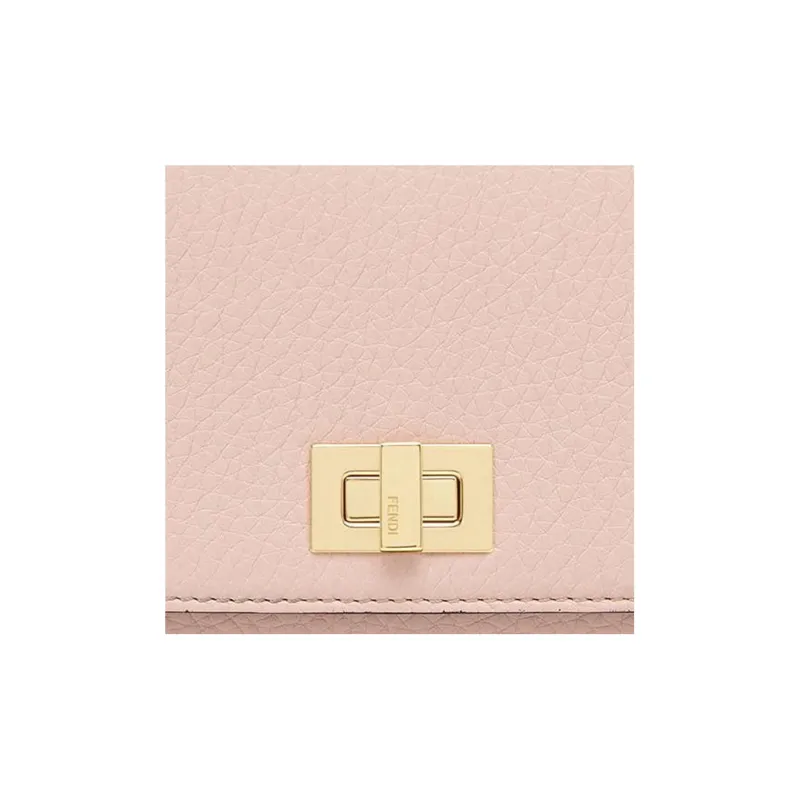 FENDI Leather Money Clip Card Holder Wallet Medium Size Women's Pink-4