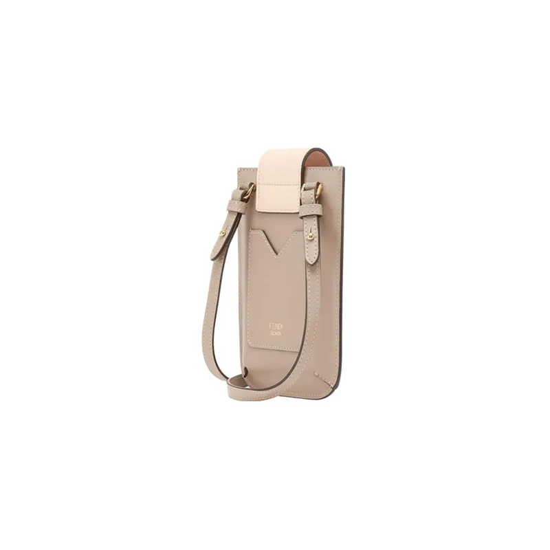 FENDI Leather Diamond Cell Phone Pouch Women's Light Brown-1