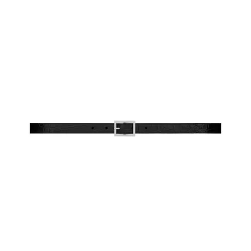 SAINT LAURENT Lucky Crocodile Embossed Leather Belts Women's Black Width: 2cm