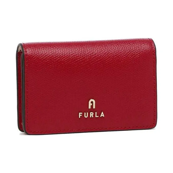 Furla Textured Leather Business Card Holder Wallet Small Size Women's Red-1