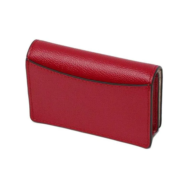 Furla Textured Leather Business Card Holder Wallet Small Size Women's Red-3