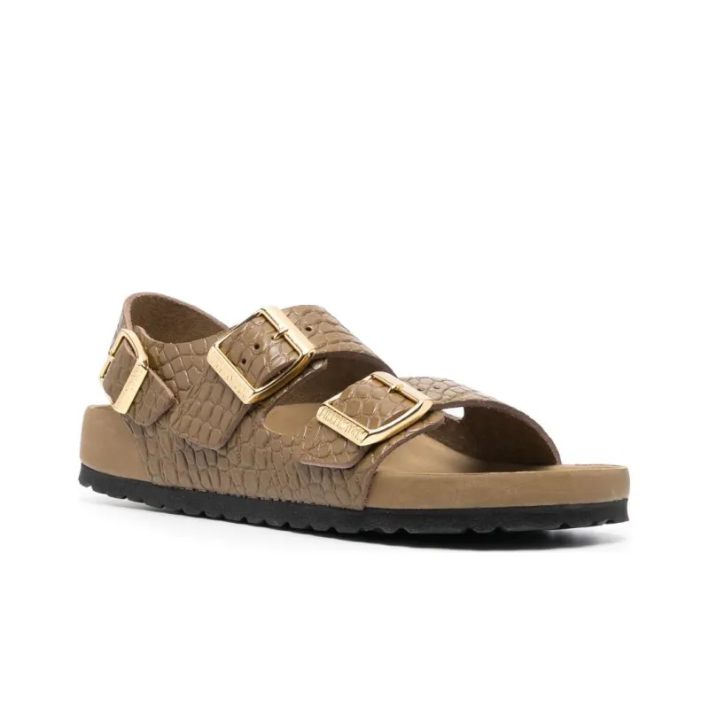 Birkenstock Milano Embossed Leather Narrow Fit Sandals 'Emboss Mud Green' Women's-1