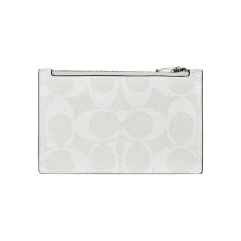 COACH Card Case Canvas With Calfskin Wallets Card Holders Regular Men's Ivory Grey & Glacier White