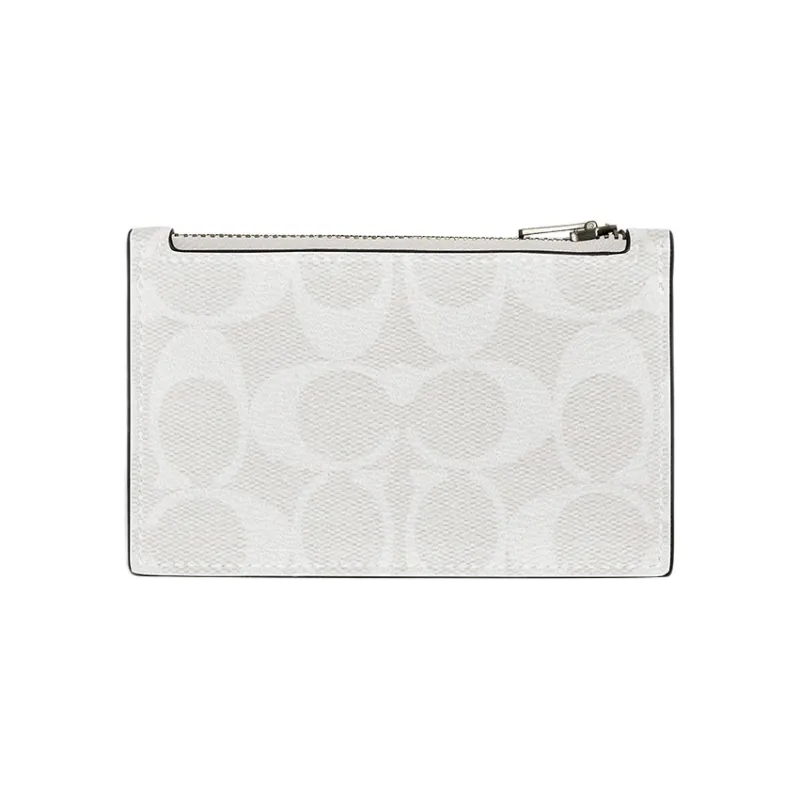 COACH Card Case Canvas With Calfskin Wallets Card Holders Regular Men's Ivory Grey & Glacier White-0
