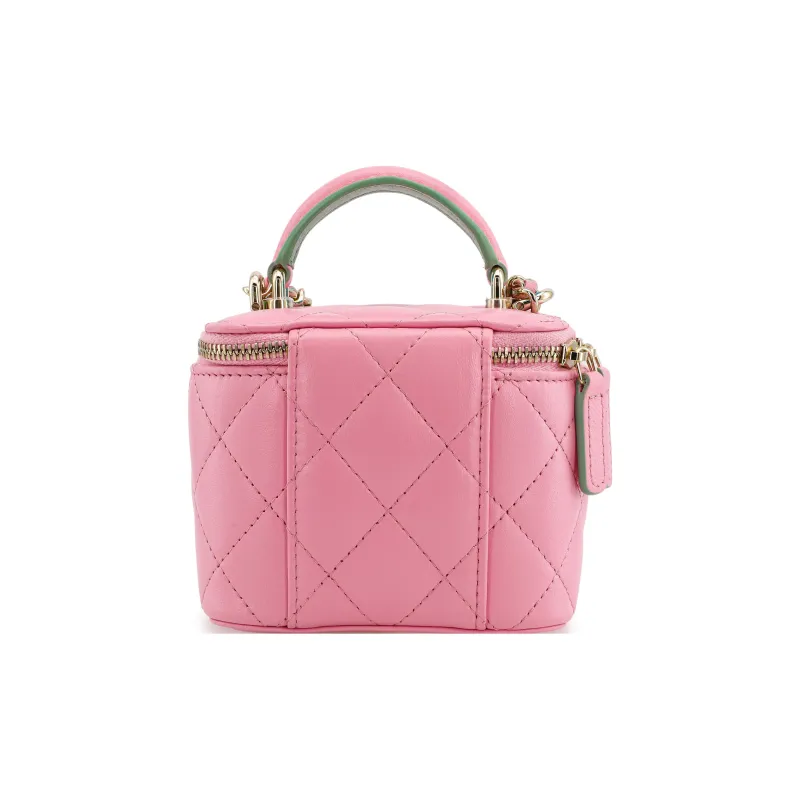 CHANEL 23P SS Sheepskin Box Bag, Makeup Bag, Handbag, Shoulder Bag, Crossbody Bag Women's Pink/Green-2