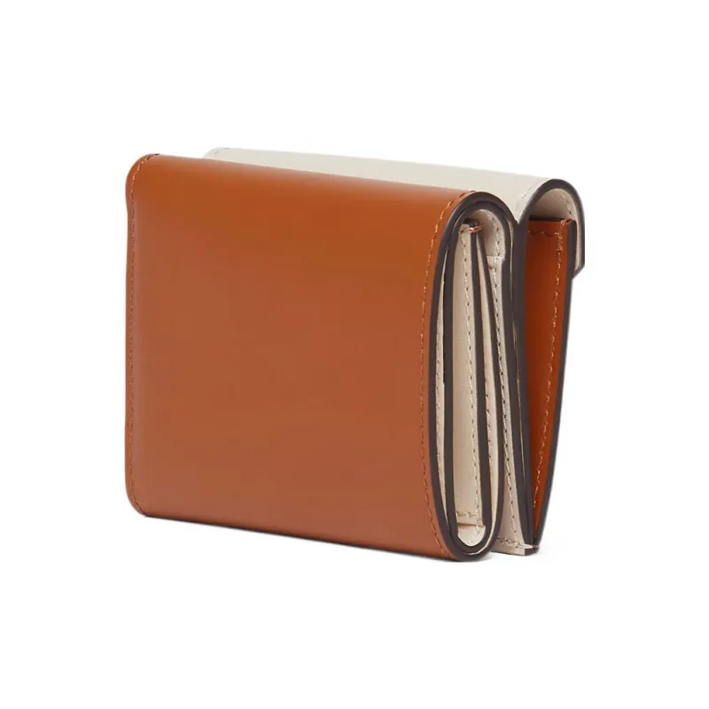 FENDI Leather Money Clip Card Holder Wallet Medium Size Women's White/Brown-1