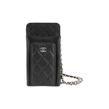 CHANEL Grain Embossed Caviar Calfskin Card Holder, Coin Purse, Cell Phone Pouch Women's Black
