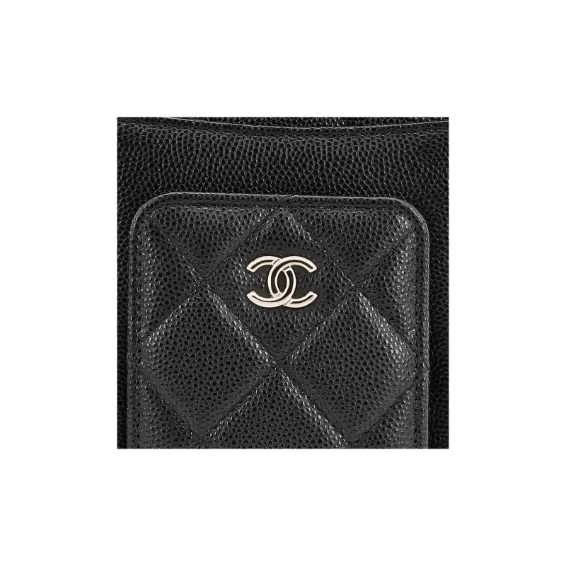 CHANEL Grain Embossed Caviar Calfskin Card Holder, Coin Purse, Cell Phone Pouch Women's Black-3