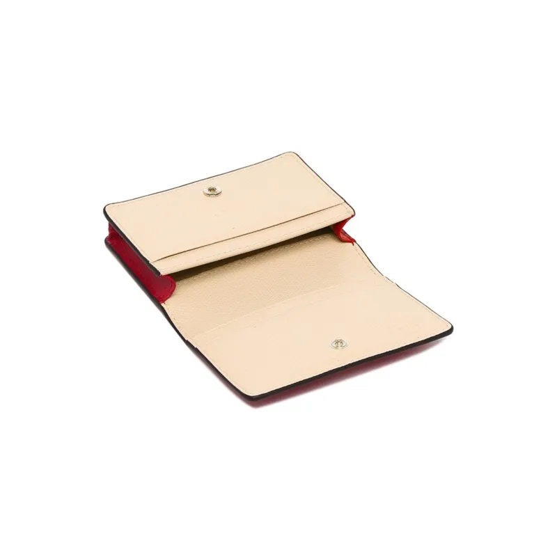 Furla Textured Leather Business Card Holder Wallet Small Size Women's Red-5
