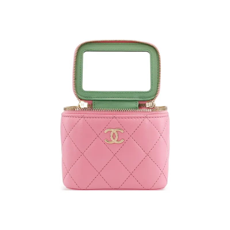 CHANEL 23P SS Sheepskin Box Bag, Makeup Bag, Handbag, Shoulder Bag, Crossbody Bag Women's Pink/Green-4