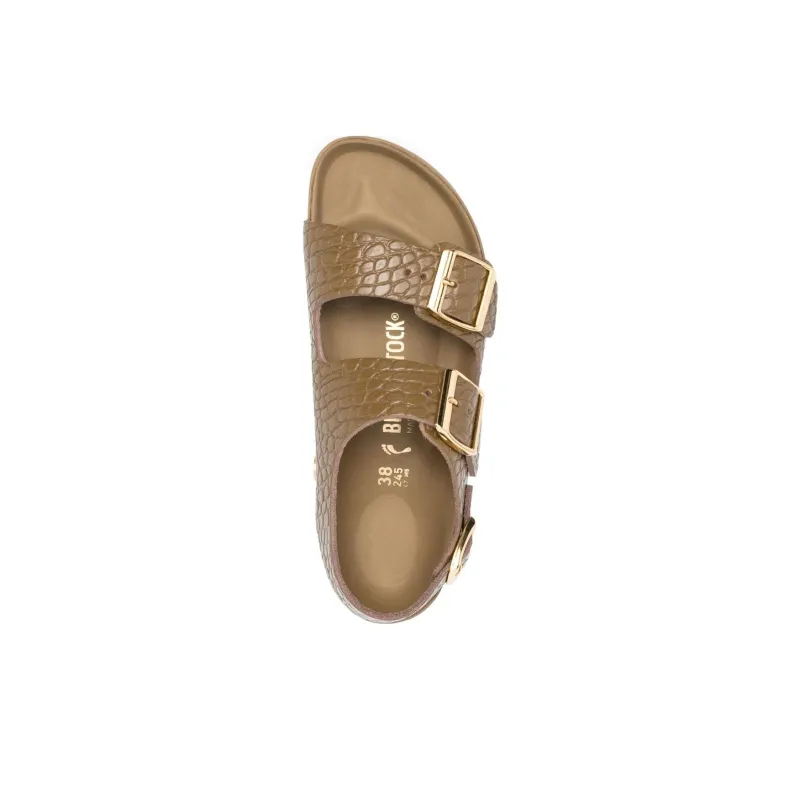 Birkenstock Milano Embossed Leather Narrow Fit Sandals 'Emboss Mud Green' Women's-2