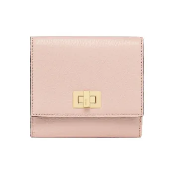 FENDI Leather Money Clip Card Holder Wallet Medium Size Women's Pink