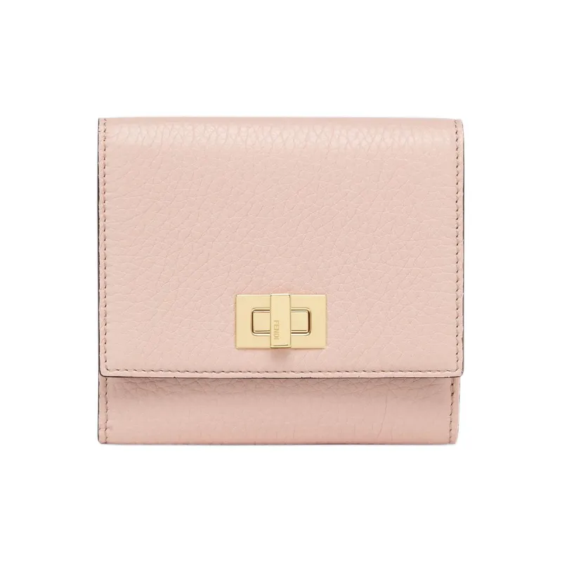 FENDI Leather Money Clip Card Holder Wallet Medium Size Women's Pink-0
