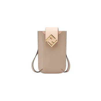 FENDI Leather Diamond Cell Phone Pouch Women's Light Brown