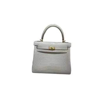 HERMES Kelly Matte Crocodile Leather Kelly Bag Handbags Regular Women's 8L Beton Glacier White