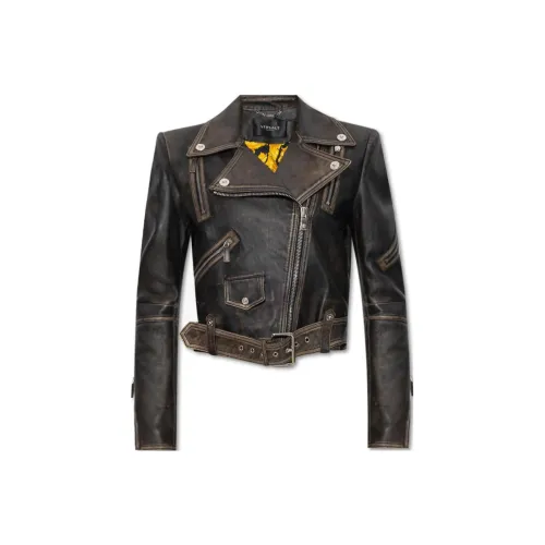 VERSACE Leather Jackets Women's Black