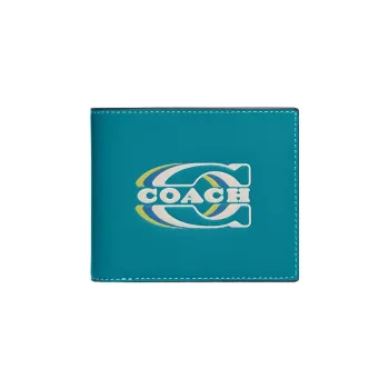 COACH 3 IN 1 Wallet Calfskin Card Holder Wallet Men's Turquoise