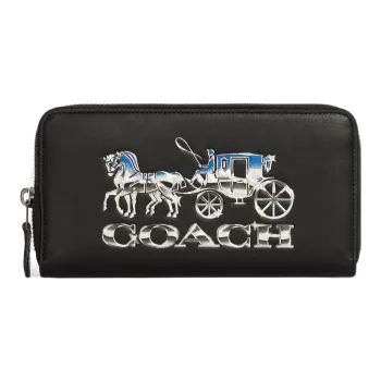 COACH Accordion Wallet Smooth Calfskin With Pebbled Leather Coin Purses Wallets Small Size Women's Black