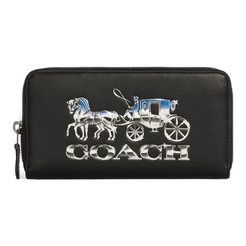 COACH Accordion Wallet Smooth Calfskin With Pebbled Leather Coin Purses Wallets Small Size Women's Black