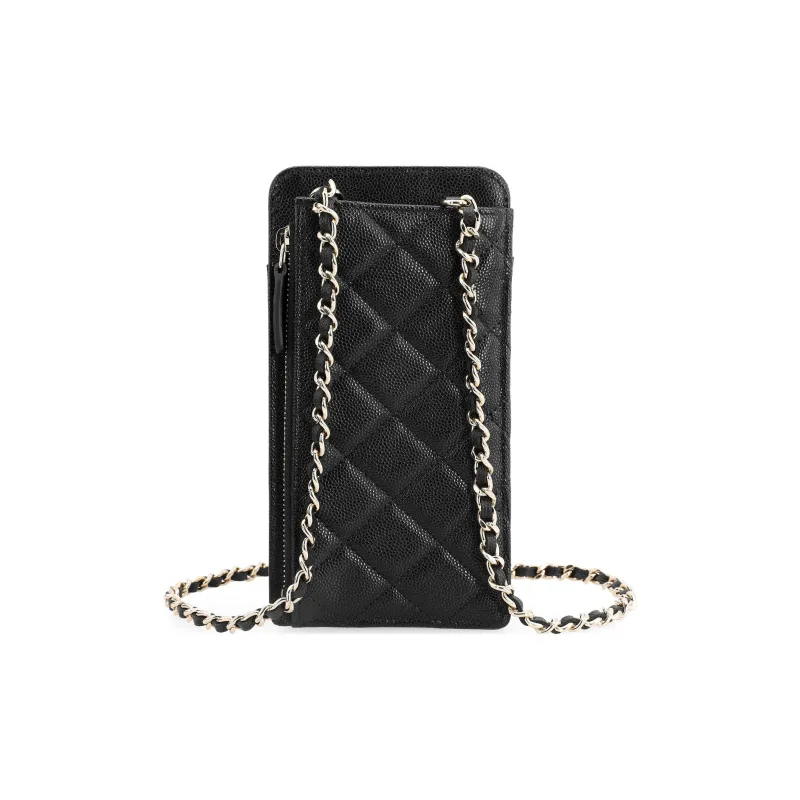 CHANEL Grain Embossed Caviar Calfskin Card Holder, Coin Purse, Cell Phone Pouch Women's Black-2