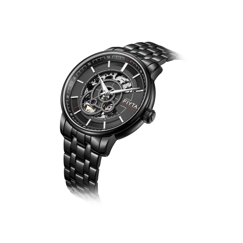 Fiyta Automatic Mechanical Movement Stainless Steel Strap Watch Men's Watches Black Dial-1