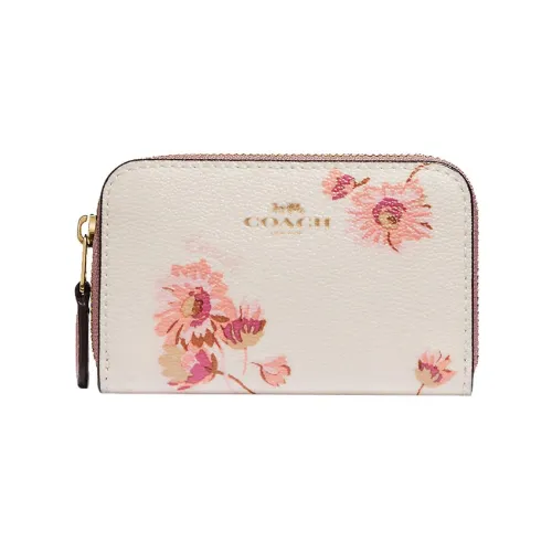 COACH Zip Around Coated Canvas Coin Purse Wallet Women's White