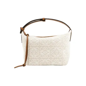 LOEWE CubiAnagram Jacquard Fabric With Cow Leather Lunch Boxes One Shoulder Handbags Small Size Women's Ecru/Umber