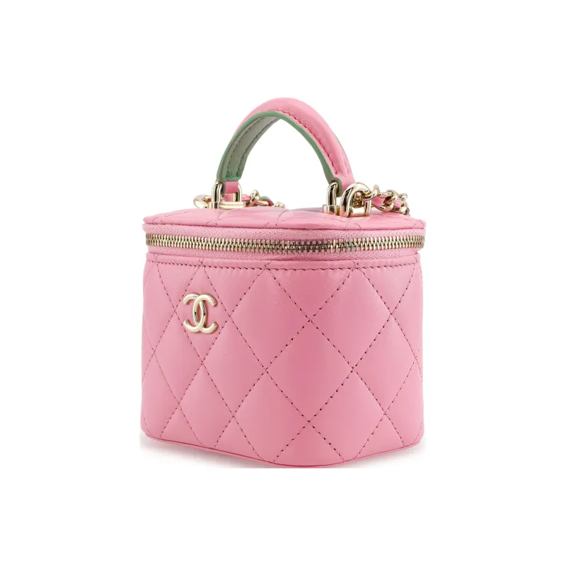 CHANEL 23P SS Sheepskin Box Bag, Makeup Bag, Handbag, Shoulder Bag, Crossbody Bag Women's Pink/Green-1