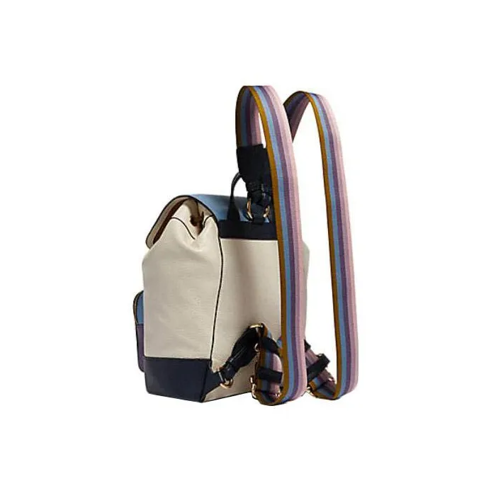 COACH Jes Pebbled Leather Backpack Large Size Women's Ivory Grey With Blue Accents Black-1