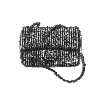 CHANEL Sequins Flap Bag Shoulder Bag Crossbody Bag Mini Women's Black/Silver