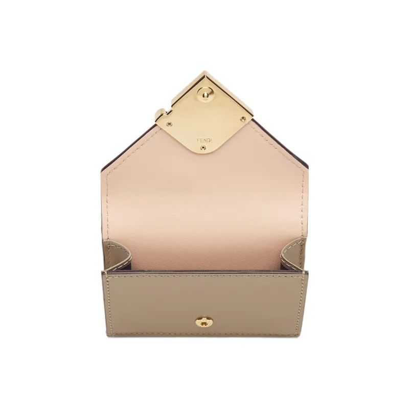 FENDI Leather Money Clip Card Holder Wallet Medium Size Women's Pink/Dove Gray-3