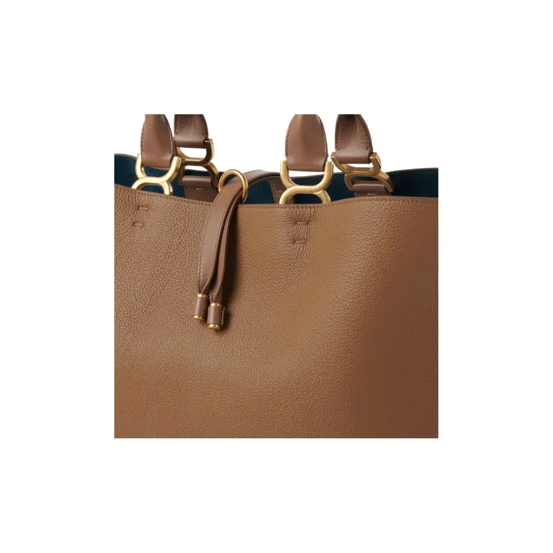 Chloe Marcie Grain Calfskin Tote Bag, Shopping Bag, Shoulder Bag, Handbag Small Size Women's Brown-4