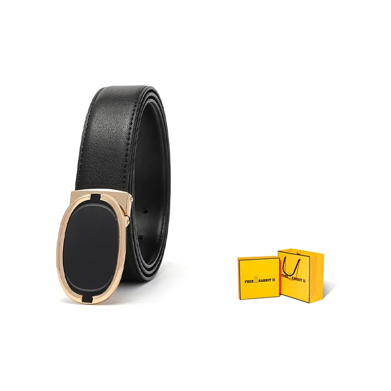 FREE RABBITⅡ Oval Genuine Leather Automatic Buckle Leather Belts Men's 3.5cm-3