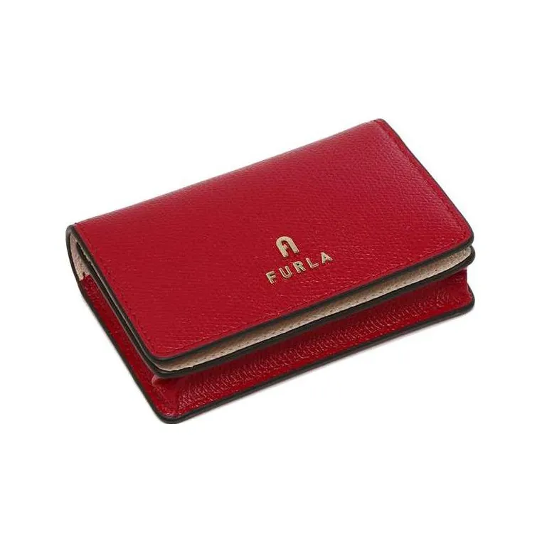 Furla Textured Leather Business Card Holder Wallet Small Size Women's Red-4
