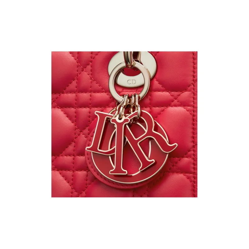 DIOR Sheepskin Lady Dior Bag, One Shoulder Handbag Small Size Women's Raspberry Red-4
