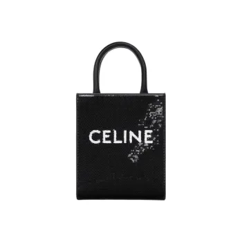 CELINE Cabas Lambskin With Calfskin Trim Handbag, Shoulder Bag, Crossbody Bag Mini Women's Black & White