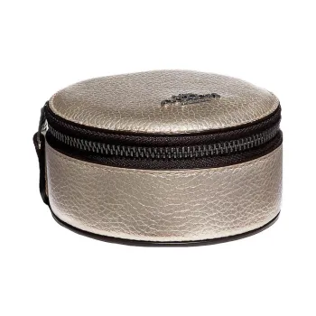 COACH Jewelry Bo Eggstone Grain Leather Jewelry Box Storage Bag Mini Women's Platinum