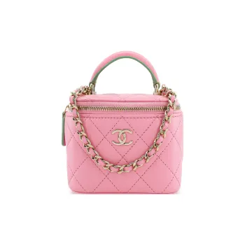 CHANEL 23P SS Sheepskin Box Bag, Makeup Bag, Handbag, Shoulder Bag, Crossbody Bag Women's Pink/Green