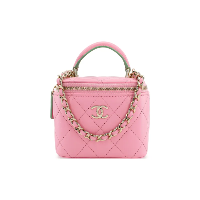 CHANEL 23P SS Sheepskin Box Bag, Makeup Bag, Handbag, Shoulder Bag, Crossbody Bag Women's Pink/Green-0