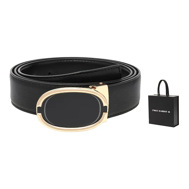 FREE RABBITⅡ Oval Genuine Leather Automatic Buckle Leather Belts Men's 3.5cm-9
