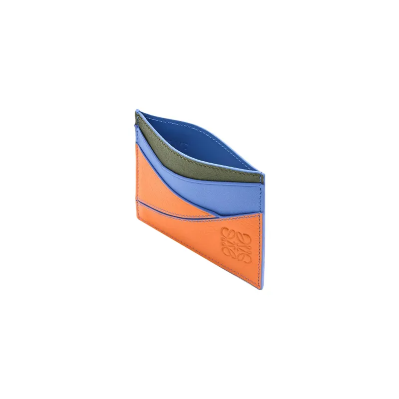 LOEWE Puzzle Cow Leather Card Holder Men's Seaside Blue/Dark Green/Bright Orange-1
