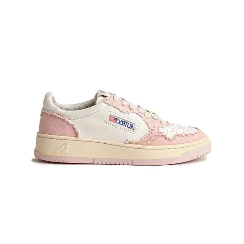 AUTRY Medalist Low Soft Goatskin And Frayed Canvas 'White And Pink' Women's-1