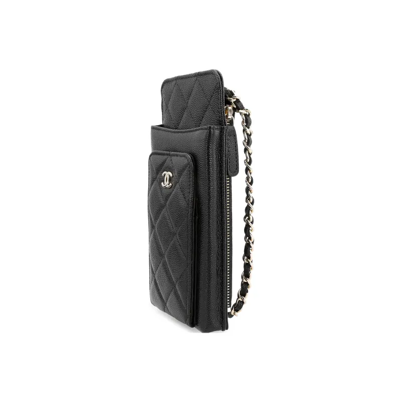 CHANEL Grain Embossed Caviar Calfskin Card Holder, Coin Purse, Cell Phone Pouch Women's Black-1