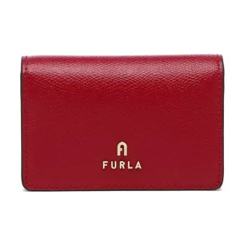 Furla Textured Leather Business Card Holder Wallet Small Size Women's Red