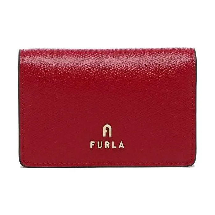 Furla Textured Leather Business Card Holder Wallet Small Size Women's Red-0