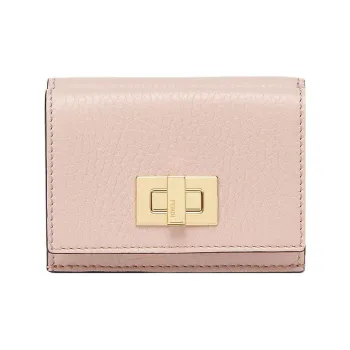 FENDI Peekaboo Leather Money Clip Card Holder Wallet Women's Pink