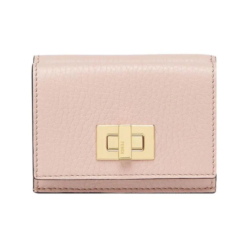 FENDI Peekaboo Leather Money Clip Card Holder Wallet Women's Pink-0